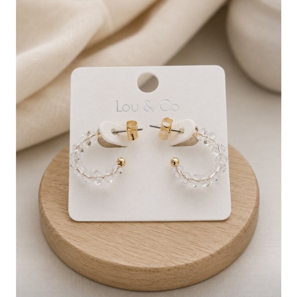 🌴 Pick 3 For $15 Lou & Co Clear Crystal Small Hoop Earrings New